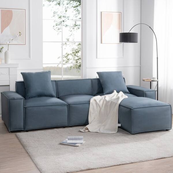 2 Pieces L Shaped Sectional Sofa Modern Polyester Upholstered Sofa ...