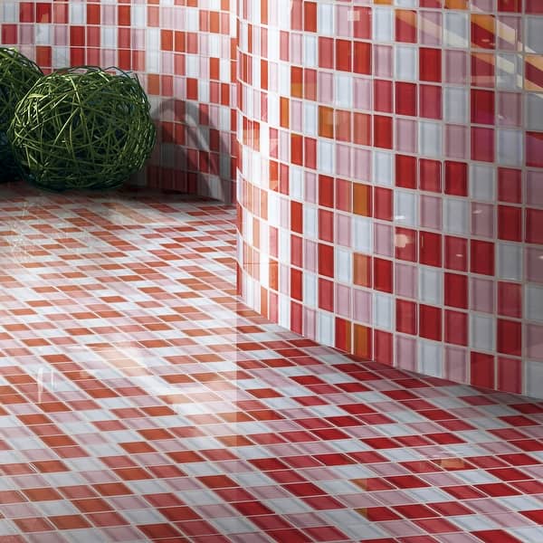 træt afbalanceret Kommerciel TileGen. Grid 1" x 1" Glass Mosaic Tile in Red/Pink Wall Tile (10  sheets/9.6sqft.) - - 27973313