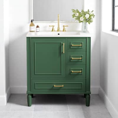 30" Freestanding Bathroom Vanity with Ceramic Sink, Soft Close Door and Drawers, Solid Wood Frame, Modern Storage Cabinet
