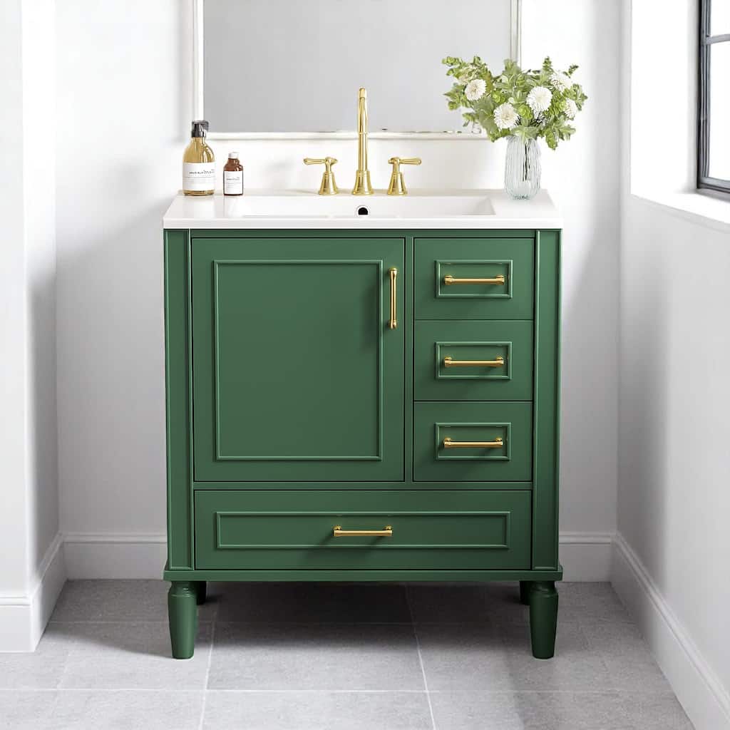 30" Freestanding Bathroom Vanity with Ceramic Sink, Soft Close Door and Drawers, Solid Wood Frame, Modern Storage Cabinet