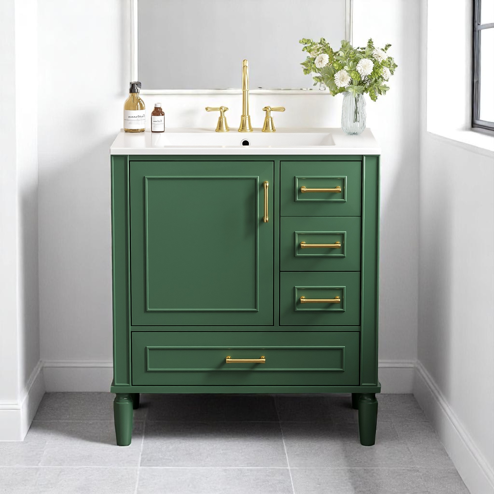 30" Freestanding Bathroom Vanity with Ceramic Sink, Soft Close Door and Drawers, Solid Wood Frame, Modern Storage Cabinet