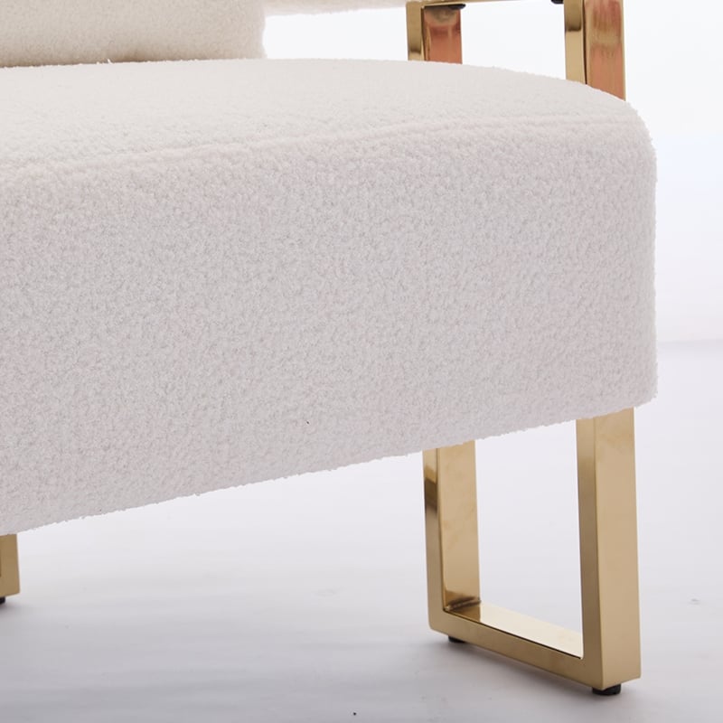 Teddy Fleece Modern Accent Chair with Gold Metal Legs and High-Rebound Cushion