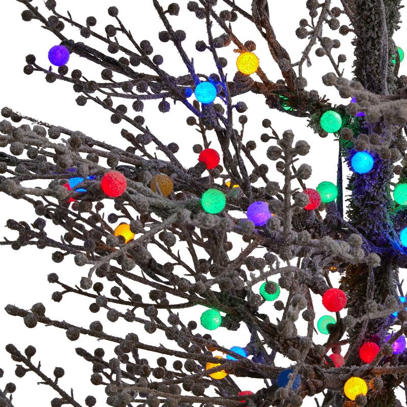 5' Pre-Lit Frosted Berry Twig Artificial Christmas Tree, Multicolored LED Lights - 5 Foot