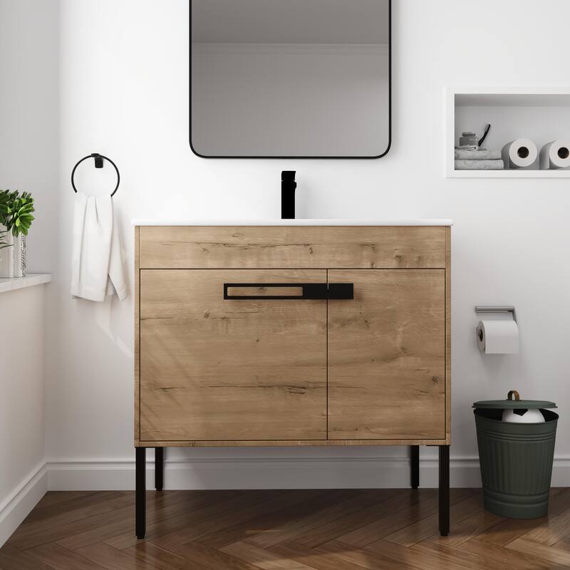 Beingnext 24"/30"/36" Bathroom Vanity with Sink, Freestanding/Floating Bathroom Vanity with Soft Close Door and Adjustable Shelf - 36"W x 18.3"D x 35"H - IMO-Assembly Required