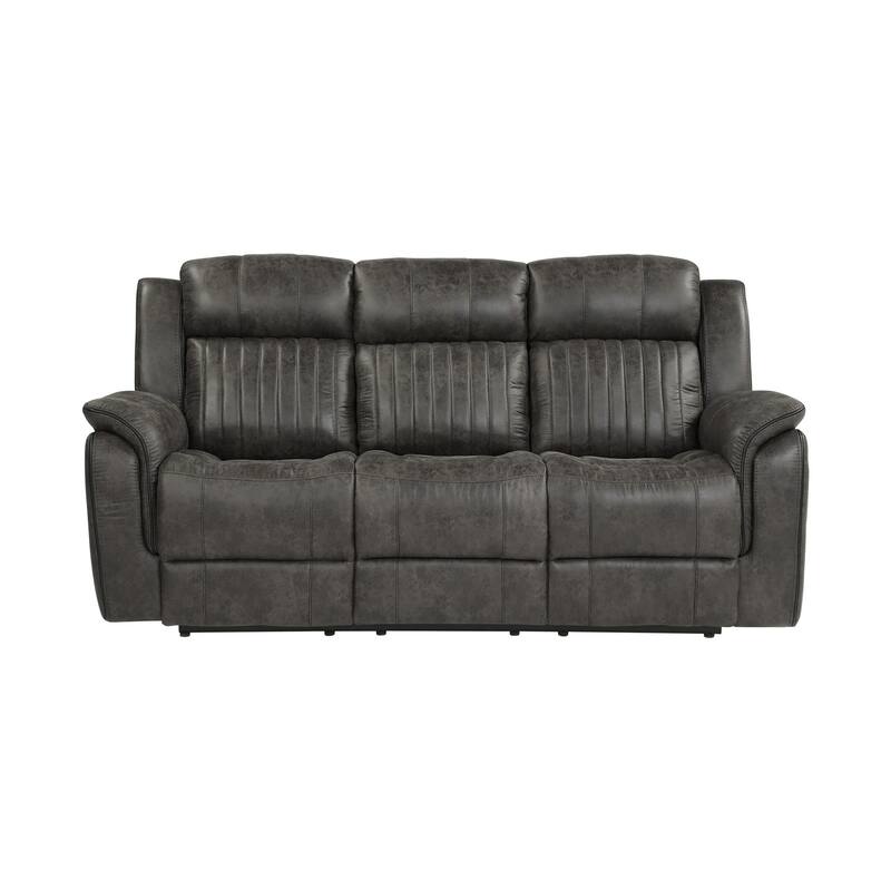 Bento 84 Inch Dual Manual Recliner Sofa, Brownish Gray Polished Microfiber