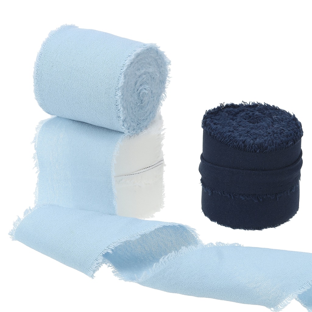 1-1/2"x16Yd Handmade Fringe Cotton Ribbon Frayed Fringe Ribbon 3Roll - 5Yd