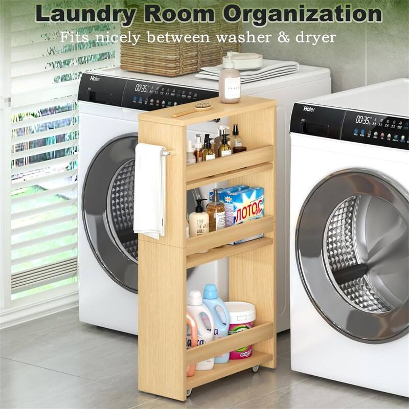 4Tier Rolling Storage Cart Narrow Kitchen Cart with Wheels