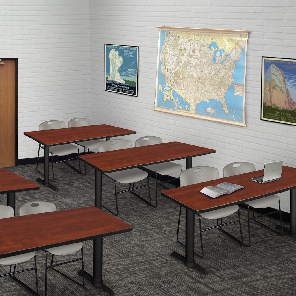 48" x 24" Training Table- Cherry & 2 Stack Chairs- Grey