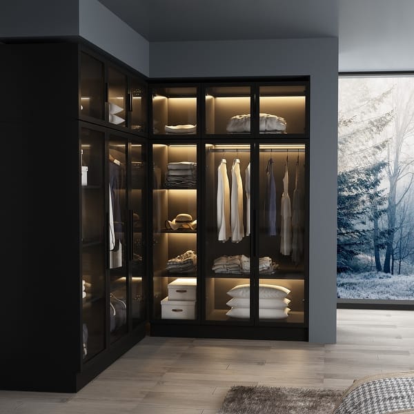 Lighted Modern Glass Door Wardrobe Armoire with Ample Storage - 47.2"