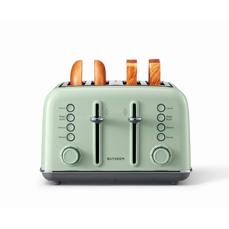 BUYDEEM 4-Slice Stainless Steel Toaster with Extra Wide Slots,7-Shade Settings - Green