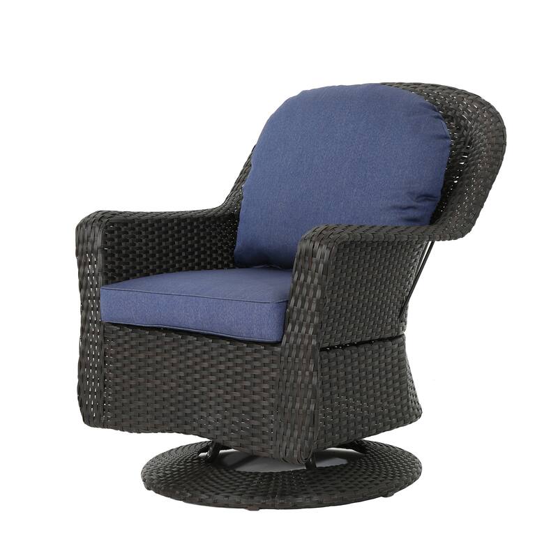 Kaia Outdoor Swivel Accent Chair Set of 2, Rattan Wicker Weave, Blue