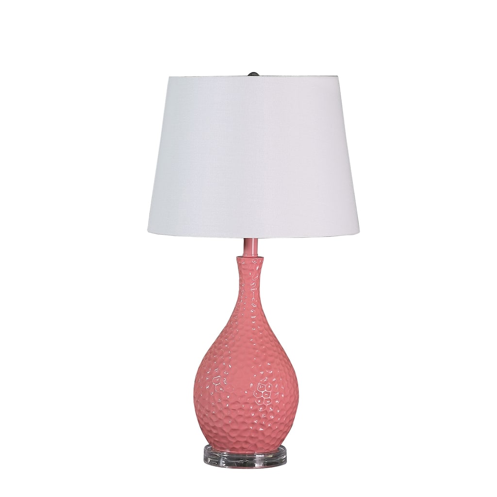 Mid-Century Table Lamp - Pink Resin Lamp with Drum Shade - Modern Desk Lamp for Living Room Bedroom