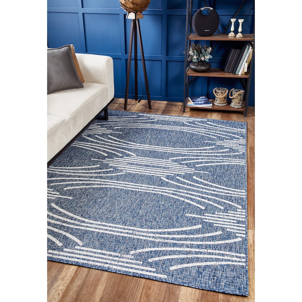 Domani Pyramids Denim Geometric Indoor/ Outdoor Rug