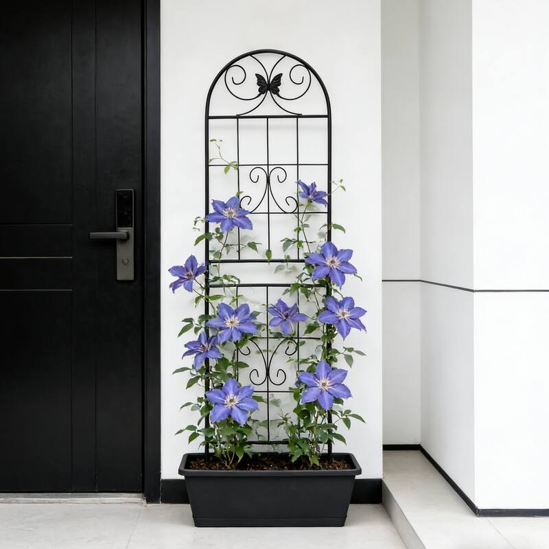 Anmytek Decorative Metal Garden Trellis Set of 2 with Arch Top Daisy Motifs Green Weather Resistant Climbing Plant Support