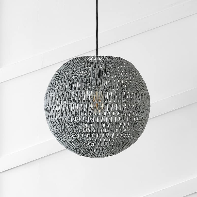 Campana 1-Light Bohemian Modern Woven Rattan/Iron LED Pendant, by JONATHAN Y