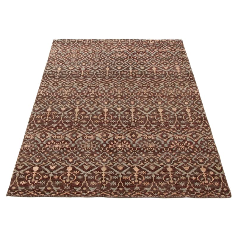 ECARPETGALLERY Hand-knotted Tangier Dark Brown Viscose, Wool Rug - 5'0 x 7'6