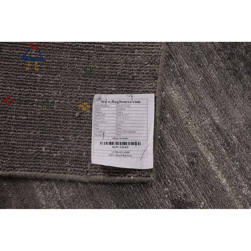 Gray Gabbeh Indian Area Rug Handmade Silk Carpet - 5'2"x 8'2"