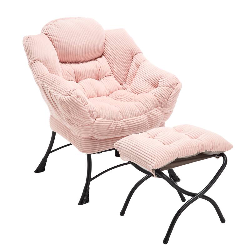 Modern Lounge Chair with Ottoman, Leisure Chair with Footrest for Small Space