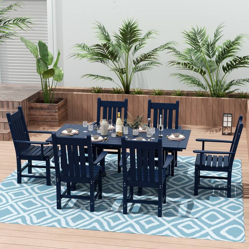 Laguna Hdpe All Weather Outdoor Patio Dining Set with Rectangle Table, Arm Chairs (7-Piece Set)