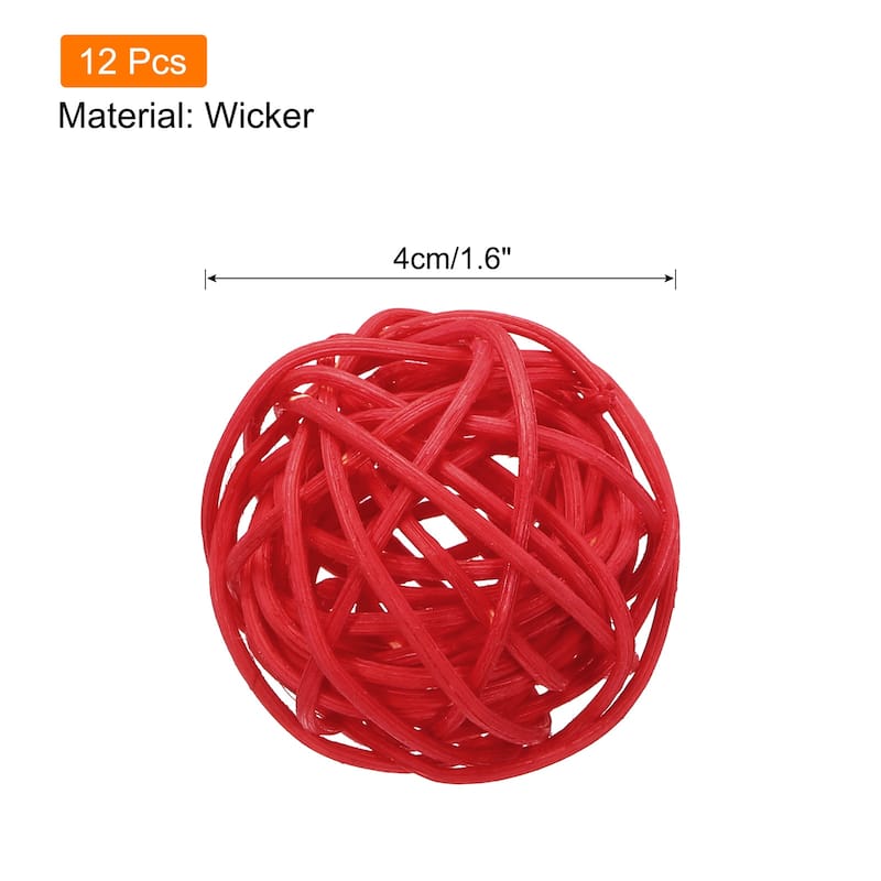 12 Pcs Wicker Rattan Balls 1.6 Inch Rattan Decorative Balls - Red
