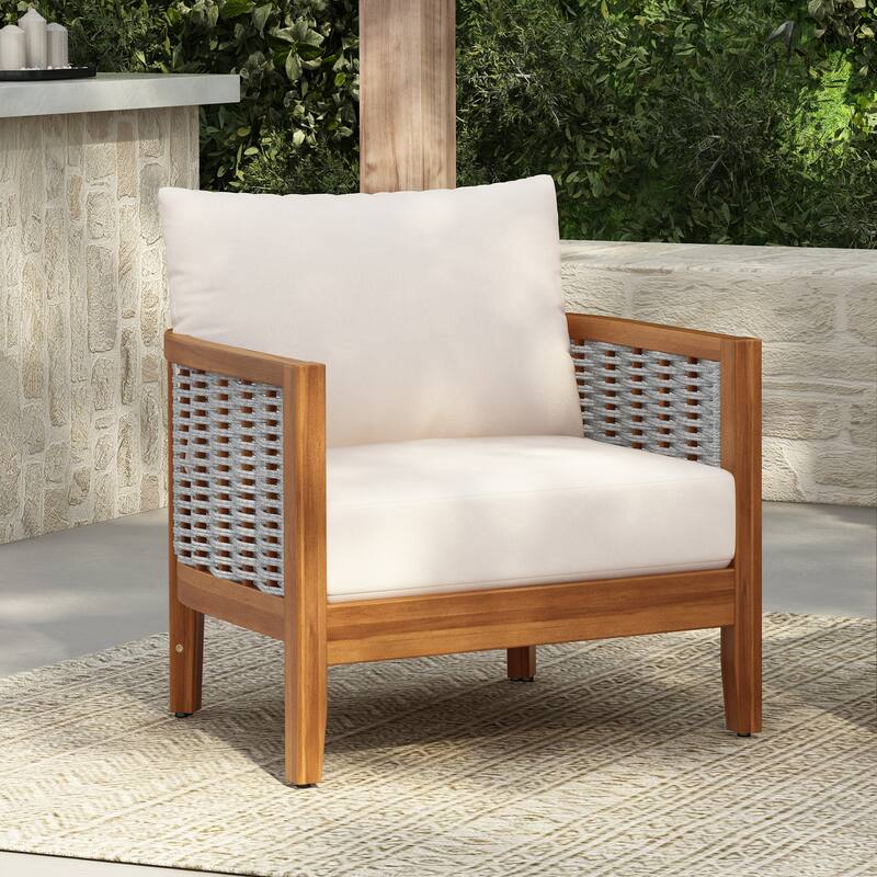Christopher Knight Home - Lysander Outdoor Acacia Wood Tub Design Armchair with Woven Rope