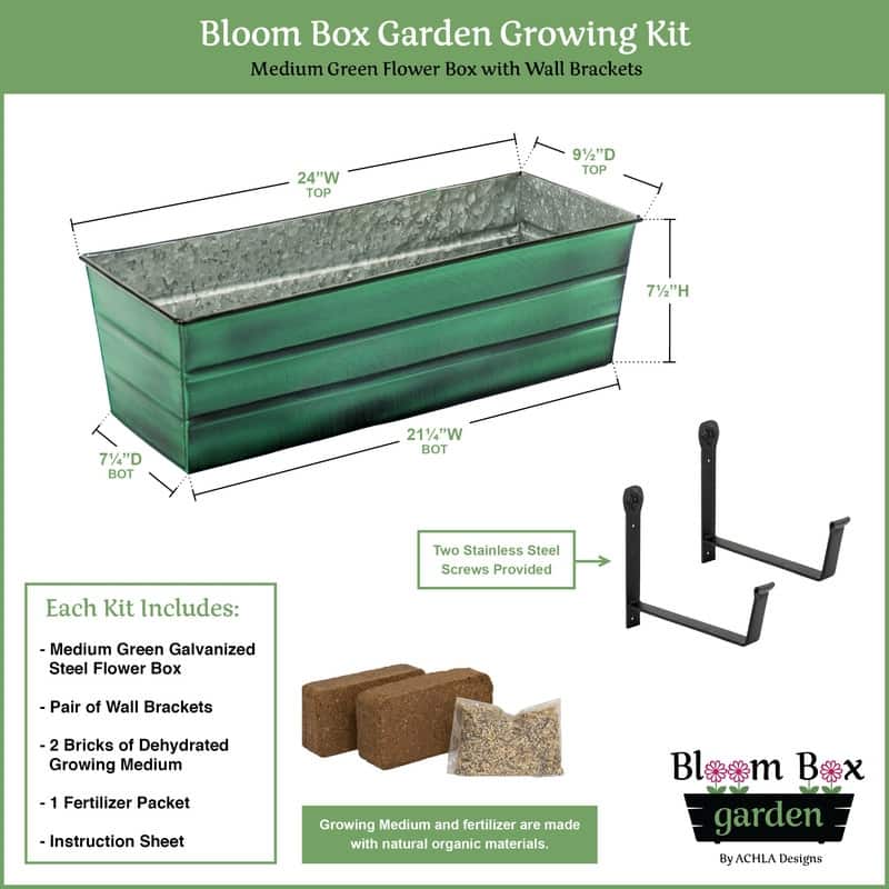 Achla Designs 24" W Medium Galvanized Steel/Wrought Iron Indoor Oudoor Bloom Box Garden Growing Kit