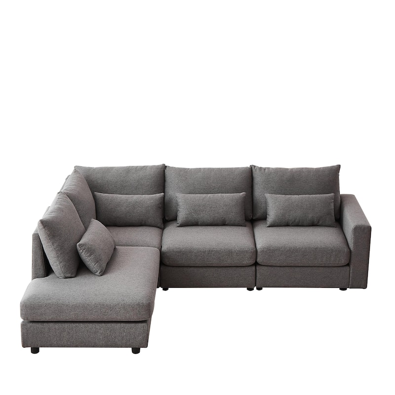 100.2" Linen L-Shaped Sectional Sofa with Ottoman, 5 Cushions & 4 Lumbar Pillows - Convertible Design