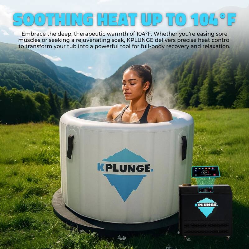 Arctic 1-Person Inflatable Cold Plunge Ice Bath/Hot Tub with PVC Insulated Lid, Chiller and Heater in Gray