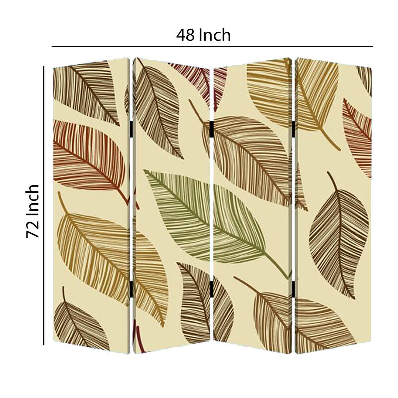 3 Panel Canvas Made Foldable Screen with Leaf Print, Multicolor - 6 x 12