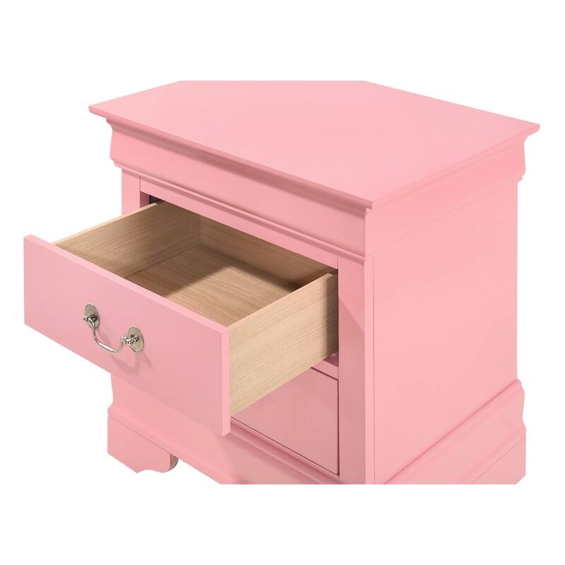 2 Drawer Pink Nightstand, 24 Inch Classic Bedside Table with Real Wood Veneers and English Dovetail Drawers