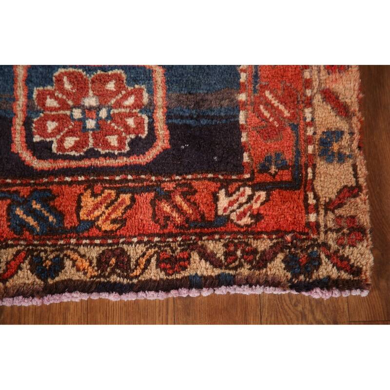 Blue Ardebil Persian Vintage Runner Rug Hand-knotted Wool Carpet - 3'6"x 11'1"