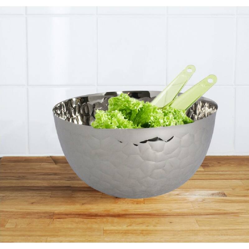 Sol Living Stainless Steel Salad Serving Bowl, Hammered Finish