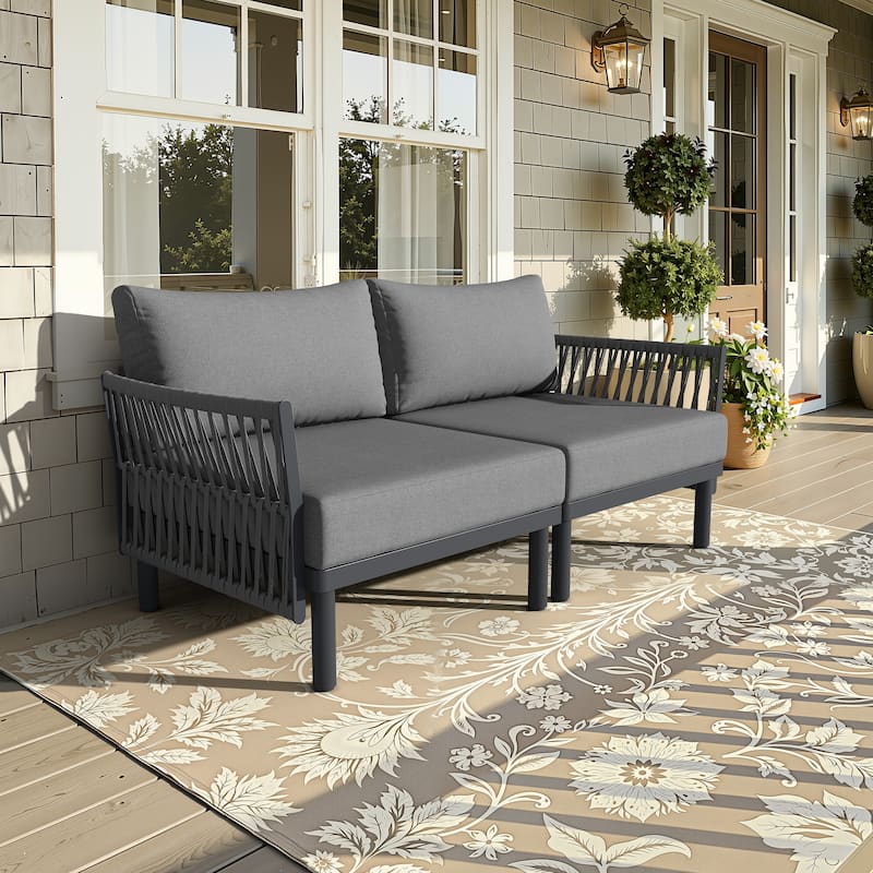 Outdoor Modular All-Weather Aluminum Cushioned Sectional Sofa Set with Deep Seating Patio Conversation Set