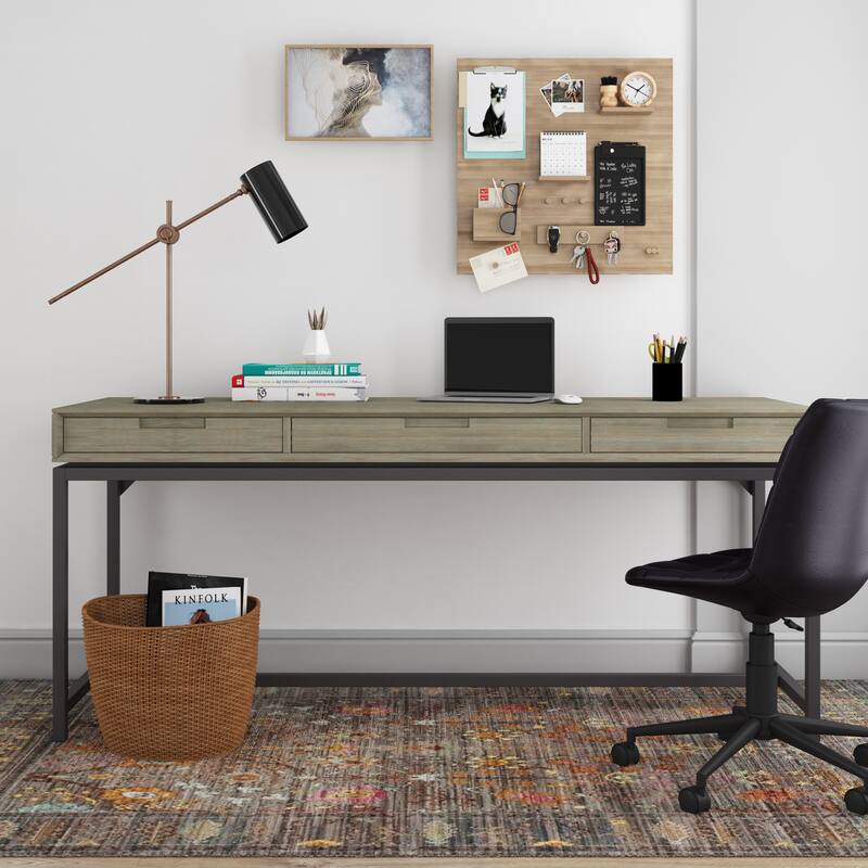 WYNDENHALL Devlin SOLID WOOD Industrial 72 inch Wide Wide Desk - Distressed Grey