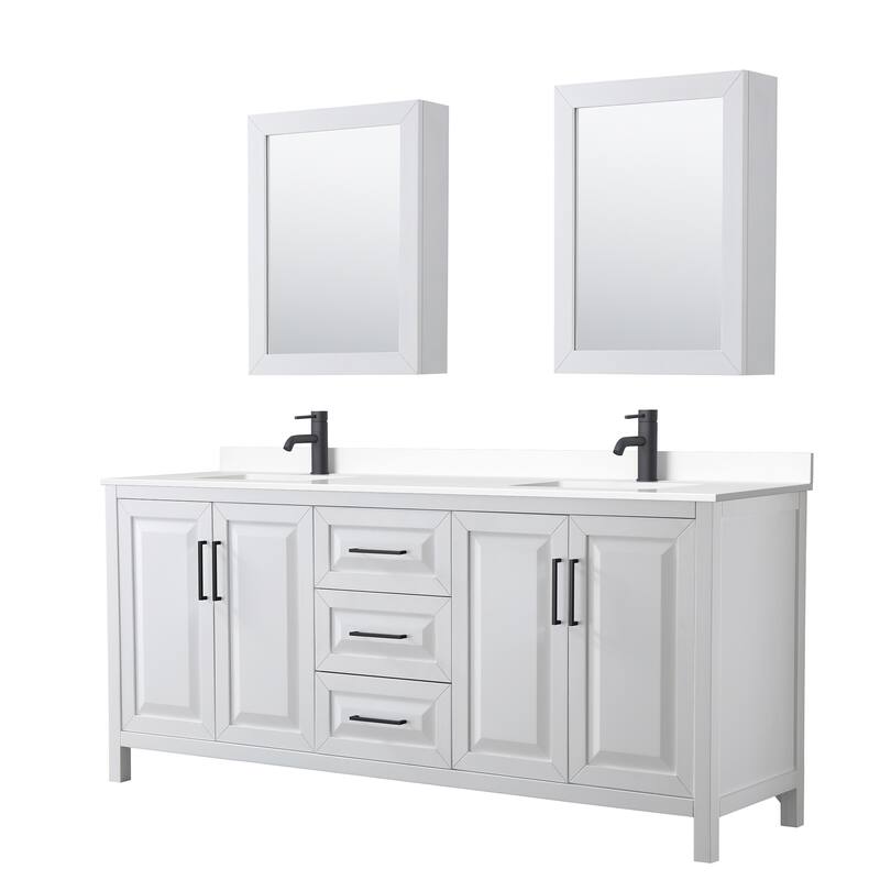 Daria 80 Inch Double Vanity, Cultured Marble Top, Medicine Cabinets