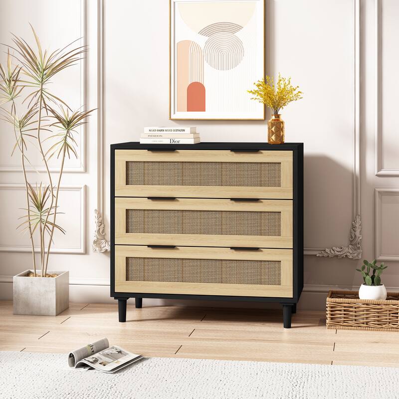 Rattan Storage Cabinet with Three Rattan Drawer