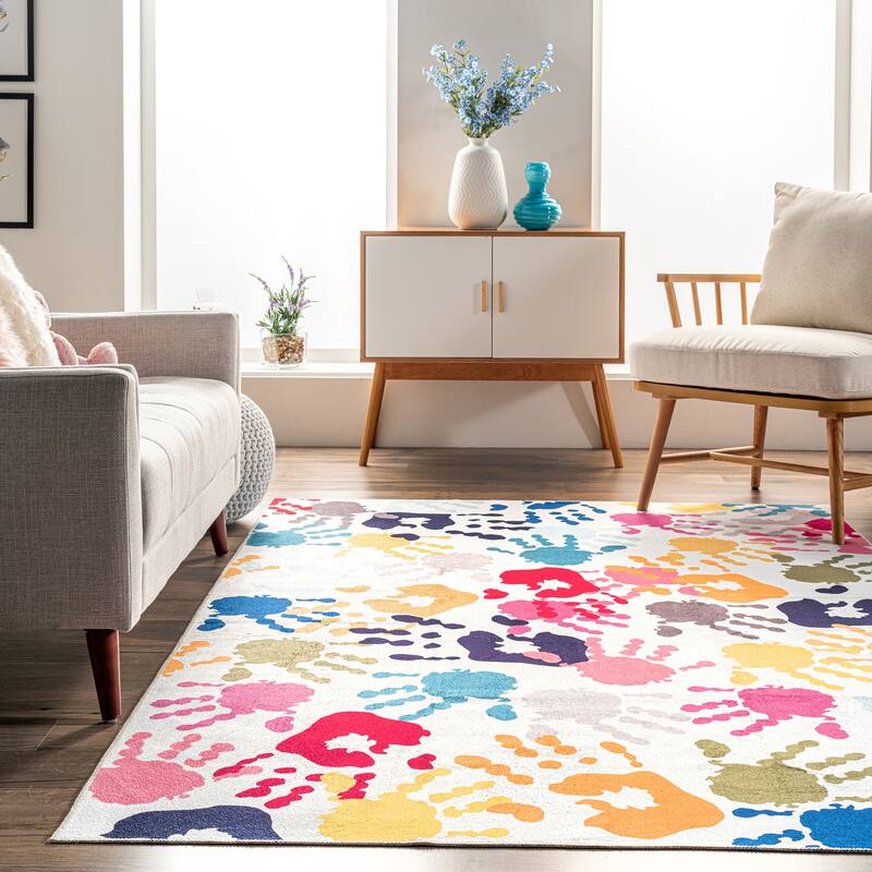 Nuloom Pinkie SpinClean Machine Washable Handprint Kids Area Rug