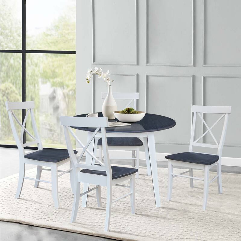 42" Solid Wood Round Dual Drop Leaf Table with 4 Dining Chairs