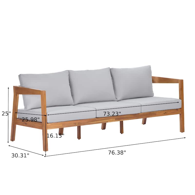 Christopher Knight Home - Outdoor 5-Piece Teak Finish Wood Patio Conversation Set with Cushions and Rectangle Table