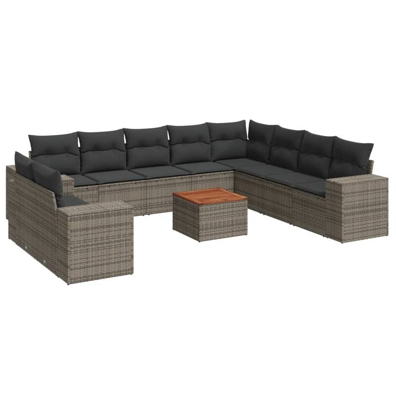 vidaXL Patio Sofa Set with Cushions Outdoor Furniture 11 Piece Poly Rattan - 21.7 x 21.7 x 14.6