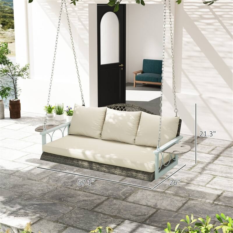 Outdoor Patio Swing Chair with Wide Seat and Removable Cushions - 57.1" L x 26" W x 21.3" H - White