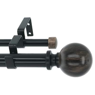 Meriville 1-Inch Diameter Double Window Curtain Rod, Black Spanish Marble Ball Finial