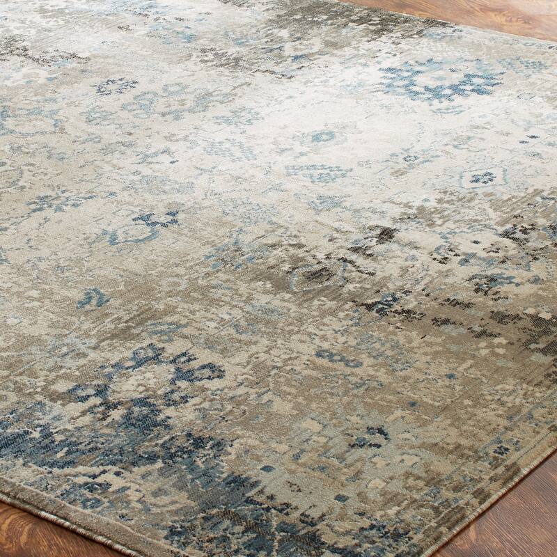 Porch & Den Hogan Distressed Ivory / Blue Geometric Area Rug