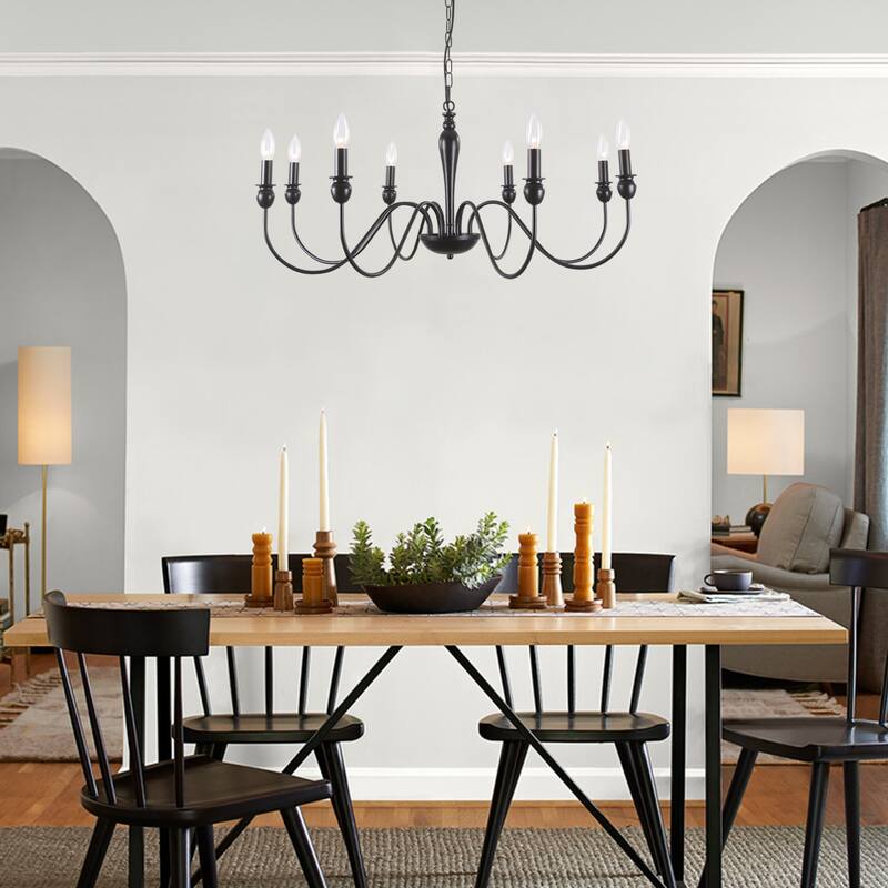 8-Light Candlestick Hanging Linear Island Chandelier Lighting Fixture for Dining Room Kitchen Island
