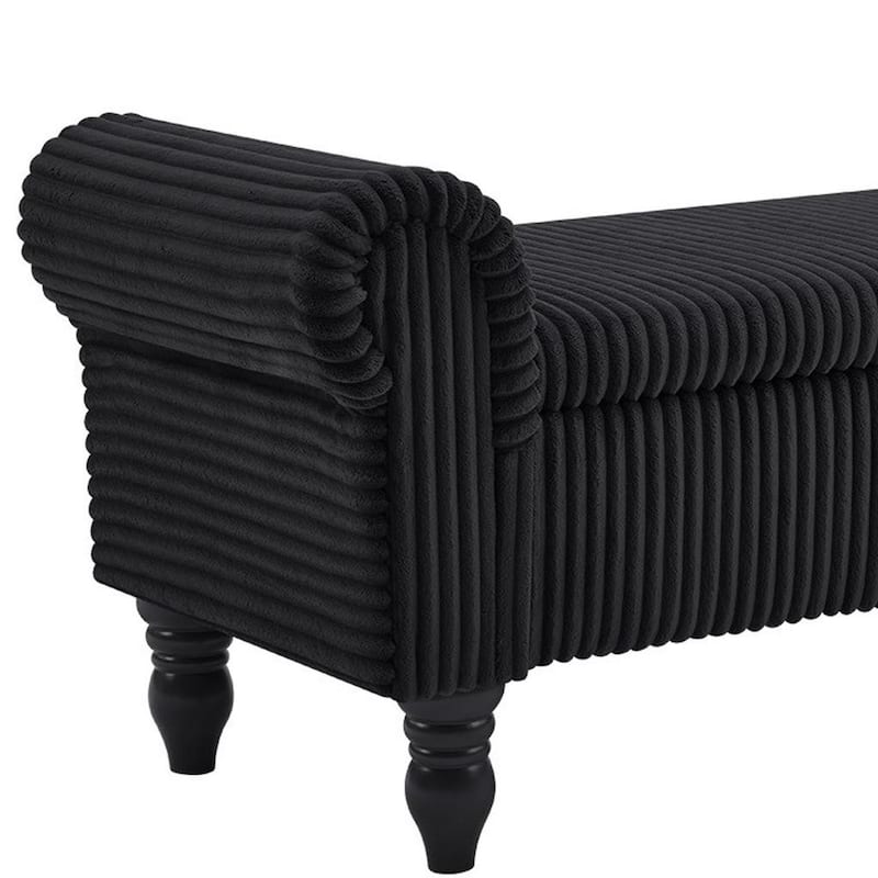 HomeRoots 55" Black Corduroy and Solid Wood Upholstered Storage Bench With Flip Top - 55.00 in. x 20.00 in. x 17.00 in.
