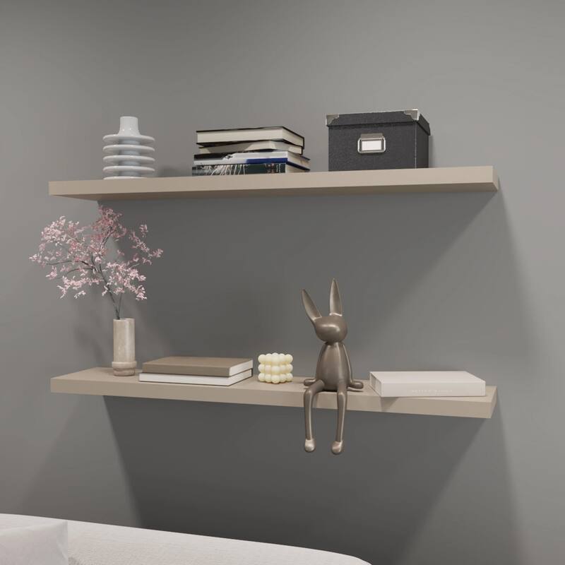 48-Inch Wall-Mounted Floating Shelf Two-Piece Set - N/A - taupe