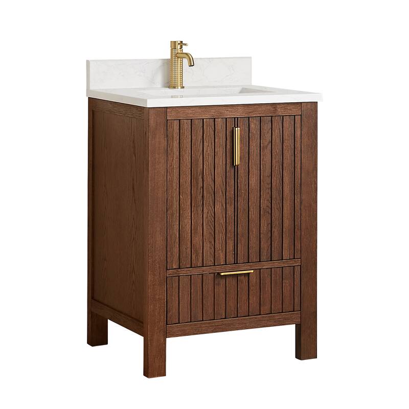 Shenzhen Bath Vanity with Composite Stone Top without Mirror - 24" - Aged Dark Brown Oak