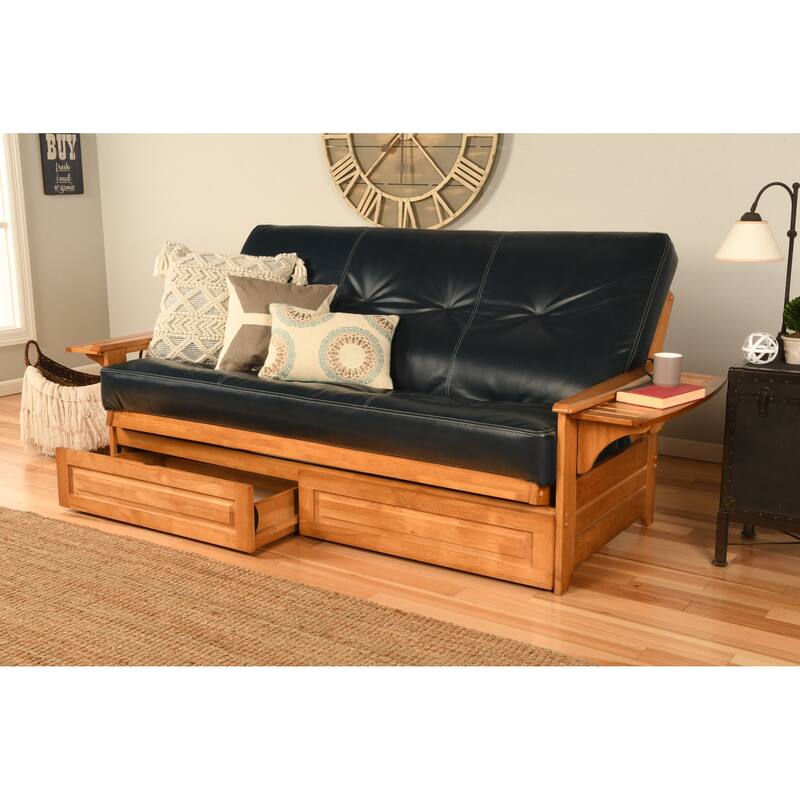 Somette Phoenix Butternut Futon Set with Storage Drawers and Mattress