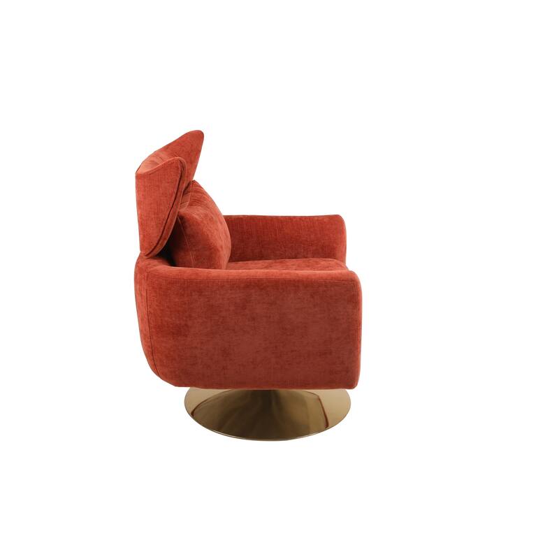 Swivel Accent Chair with Pillow Wide Upholstered & Gold Base, Modern Barrel Chair, 360-degree Swivel Sofa Chair for Living Room