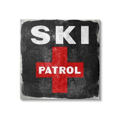 Stupell Ski Patrol Sign Red Cross Symbol Rustic Black Canvas Wall Art
